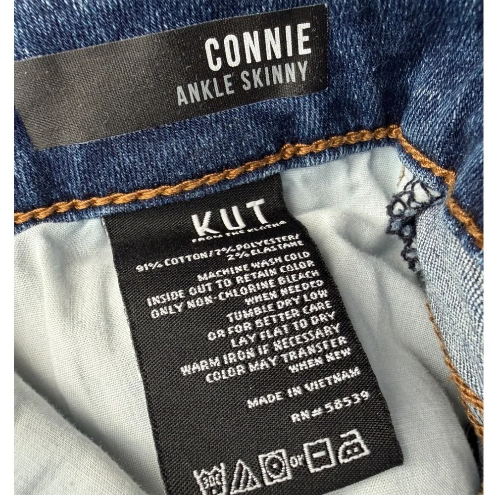 KUT from the Kloth Jeans Size 14 Connie Ankle Skinny Blue Distressed Raw Hem